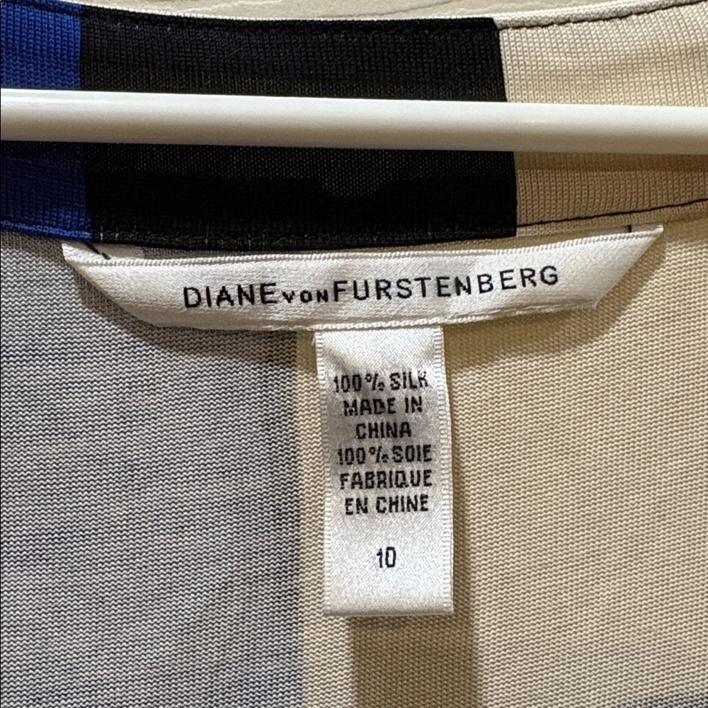 Diane Von Furstenberg Blue and Brown Geometric Silk Dress - Picture 2 of 3